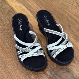 Skechers White and Black Wedge Shoes Stylish Comfort